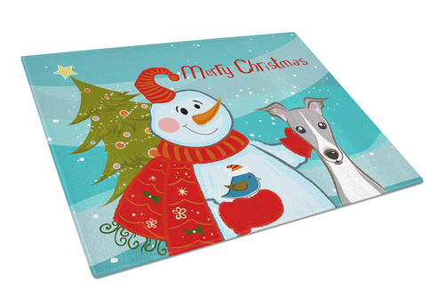 Snowman Dog Print Glass Cutting Board Large - S000213B001695P057677V016