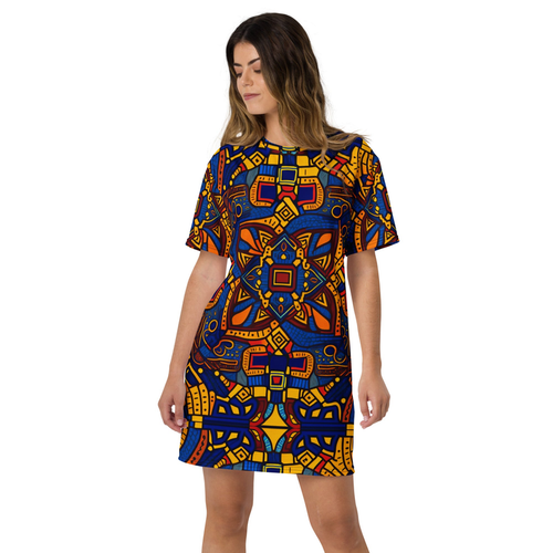 Blue and Yellow Ankara Summer T-shirt dress - 4008349_12921
