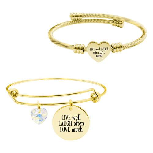 14k Gold Plated Wire Bangle With Heart Austrian Crystal And Heart Cable Set By Pink Box Part 2 - 23.SET-SWABNGL.OHC-OMYSTORY-GLD