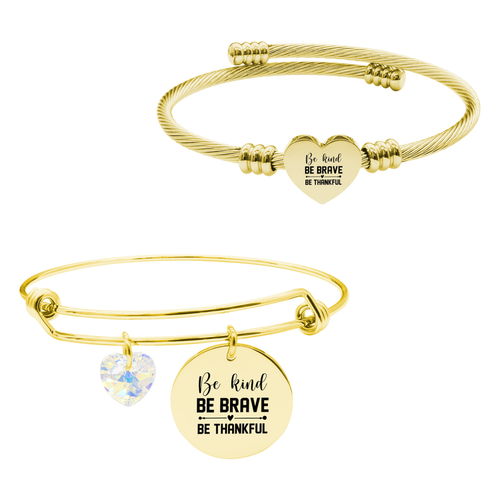 14k Gold Plated Wire Bangle With Heart Austrian Crystal And Heart Cable Set By Pink Box Part 2 - 23.SET-SWABNGL.OHC-SVG.BELIEVEINTHELIGHT-GLD