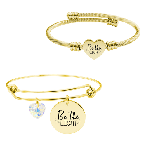 14k Gold Plated Wire Bangle With Heart Austrian Crystal And Heart Cable Set By Pink Box Part 2 - 23.SET-SWABNGL.OHC-SVG.BETTERDAYSAHEAD-GLD