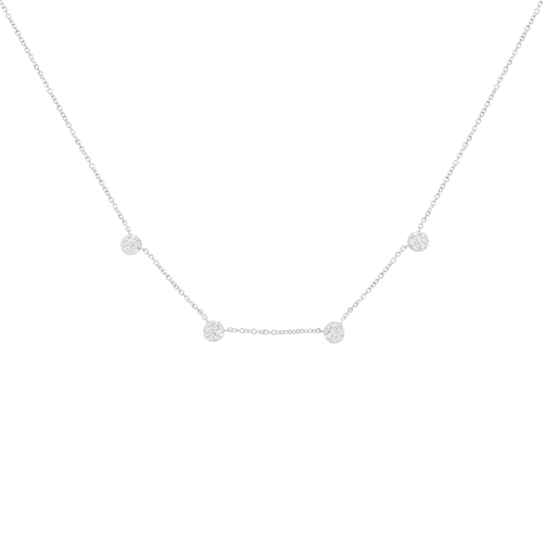 14K White Gold 1 1/10 Cttw Diamond Floral Cluster 4 Station Adjustable 16-18 Inch Necklace (H-I Color, SI2-I1 Clarity)