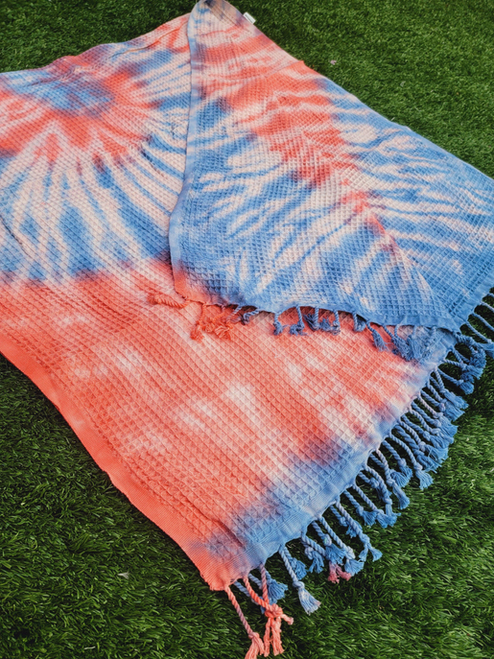 Waffle Towel, Easy carry Quick Dry - Navy Coral Tie Dye