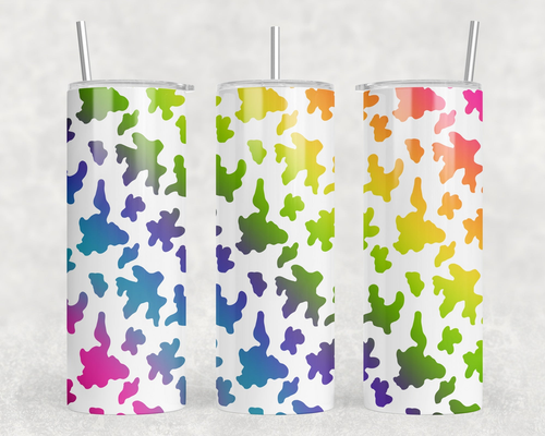 Rainbow Cow Print|Skinny Tumbler|Optional Bluetooth Speaker| Speaker Color Varies
