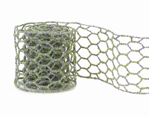 Micro-Beaded Netted Ribbon  (12 Rolls) 4" X 2 Yds Wire/Foam