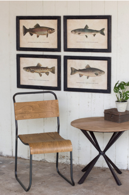 Set Of Four Trout Prints Under Glass