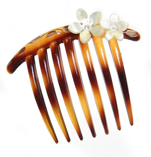 Tortoise Shell French Twist Hair Comb with Rhinestone Roses