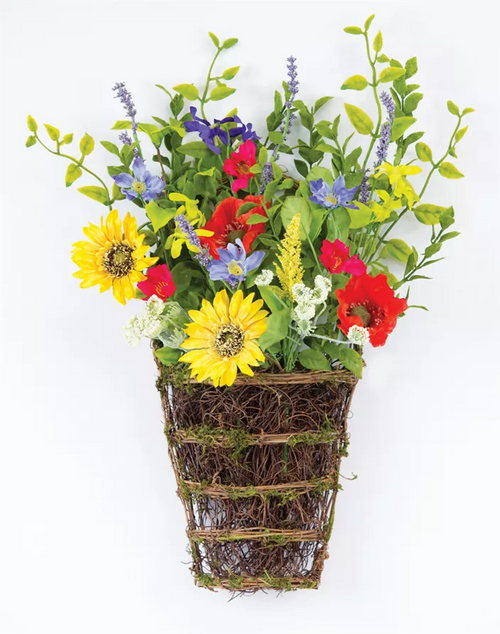 Sunflower/Poppy Wall Basket (Set of 2) 14" x 20.5"H Polyester/Plastic