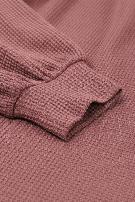 Hallie Square Neck Puff Sleeve Waffle Knit Top - HallieWaffleKnit-DarkPink-XL