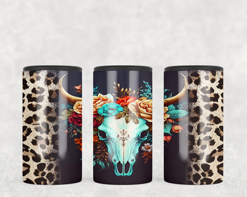 Floral Bull Skull  Steel can hugger - optional speaker