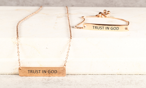 Inspirational ID Bracelet and Necklace Set By Pink Box - DSLIDERTRUSTINGODRGD
