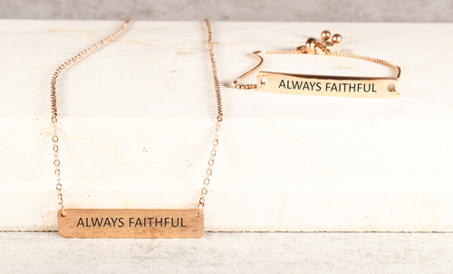 Inspirational ID Bracelet and Necklace Set By Pink Box - DERALWAYSFAITHFULRGD