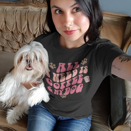 Women's Retro Coffee & My Dog T-Shirt - S001328B002514P001988V003