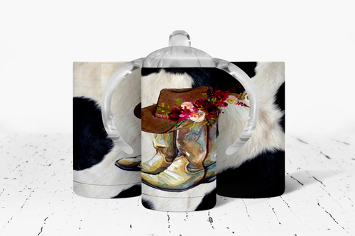 faux cowhide Cowboy Boots Insulated Kids Dual Lid Sippy Cup Tumbler