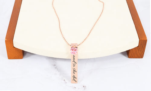 Inspirational Vertical Bar Necklace With Pink Crystal In Rose Gold - BARANDSOSHEDIDPNKRGD Inspirational Vertical Bar Necklace With Pink Crystal In Rose Gold - BARANDSOSHEDIDPNKRGD