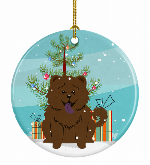 Christmas Tree and Dog on Ceramic Ornament - BB4266CO1