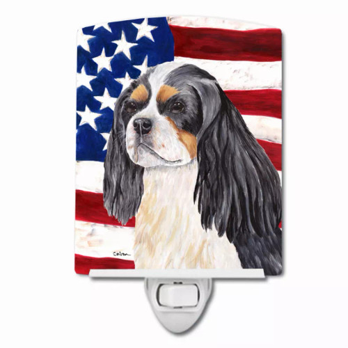 USA American Flag with Dog Ceramic Night Light - S000213B001695P103118V000
