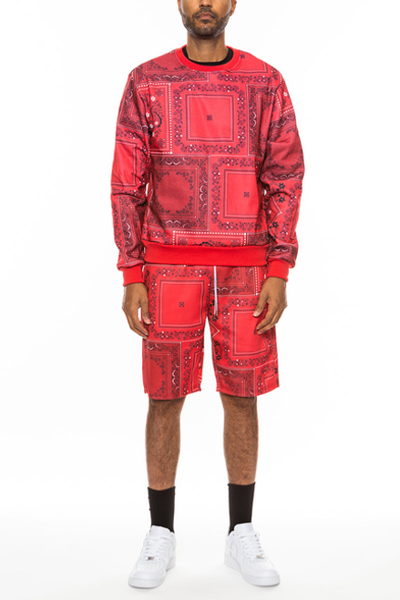 Paisley All Over Print Crew Set - SET-CR114-S114-RED-3X