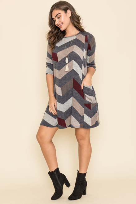 Chevron A-Line Mini Dress - F3-Eloges-430