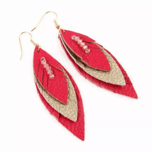 Three Layer Fringed Leather Marquise Earrings