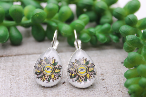 Packers Football Sunflowers || Glass Teardrop French Lever Earrings