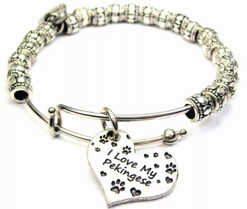 I Love My Pekingese Metal Beaded Bangle Bracelet