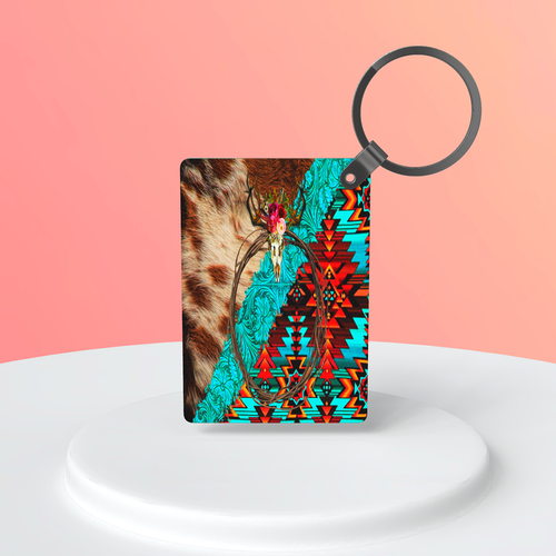 faux cowhide Aztec Deer Skull |Keychain faux cowhide Aztec Deer Skull |Keychain