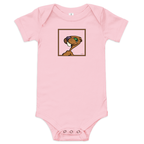 Original gopher illustration on a pink, short sleeve baby onesie