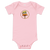 Original duck illustration on a pink, short sleeve baby onesie