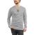 Guy with half his head missing wears a light grey, long sleeve shirt featuring an original illustration of a rather stoic looking duck