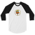 A white and black, raglan sleeve baseball shirt featuring an original illustration of a duck