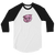 A white and black, raglan sleeve baseball shirt featuring an original illustration of a pig