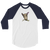 A white and navy, raglan sleeve baseball shirt featuring an original illustration of a sheepgoataroo