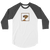 A white and dark gray, raglan sleeve baseball shirt featuring an original illustration of a gopher