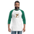 Bearded man wearing a white and green, raglan sleeve baseball shirt featuring an original illustration of a gopher