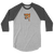 A grey and charcoal, raglan sleeve baseball shirt featuring an original illustration of a fox