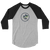 A grey and black, raglan sleeve baseball shirt featuring an original illustration of a mouse