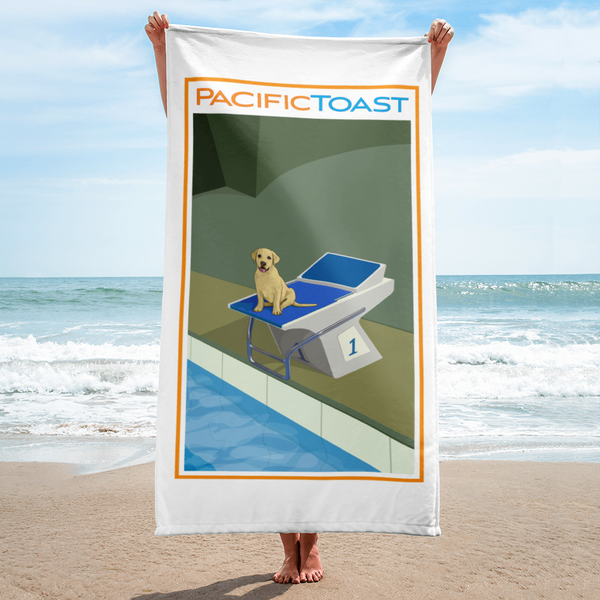Pup on a Swim Starting Block towel — Yellow Labrador Puppy