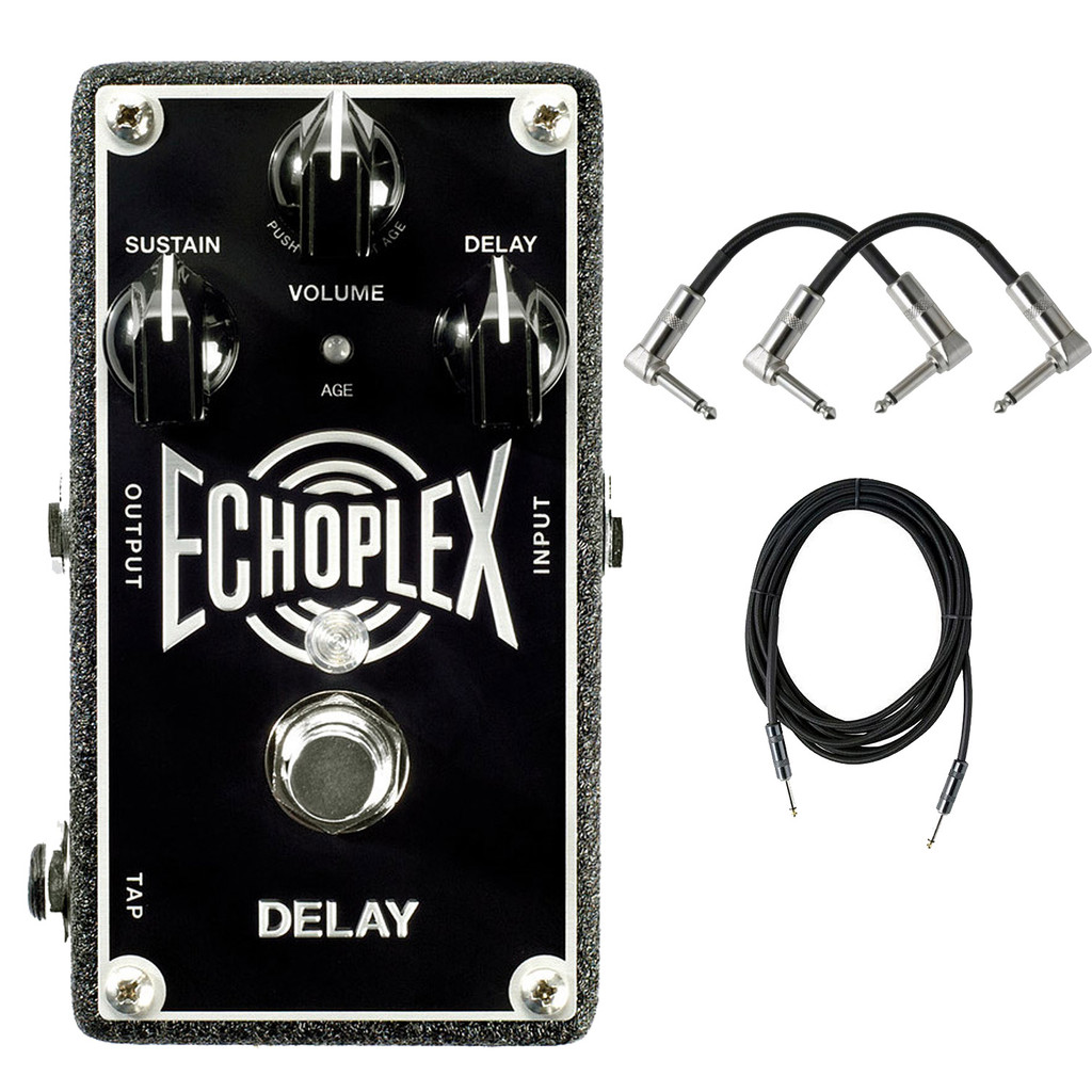 Dunlop EP103 Echoplex Delay Guitar Effects Pedal with 2 Strukture S6P48 R-Angle Patch Cables and Strukture SC10W-10ft Instrument Cables