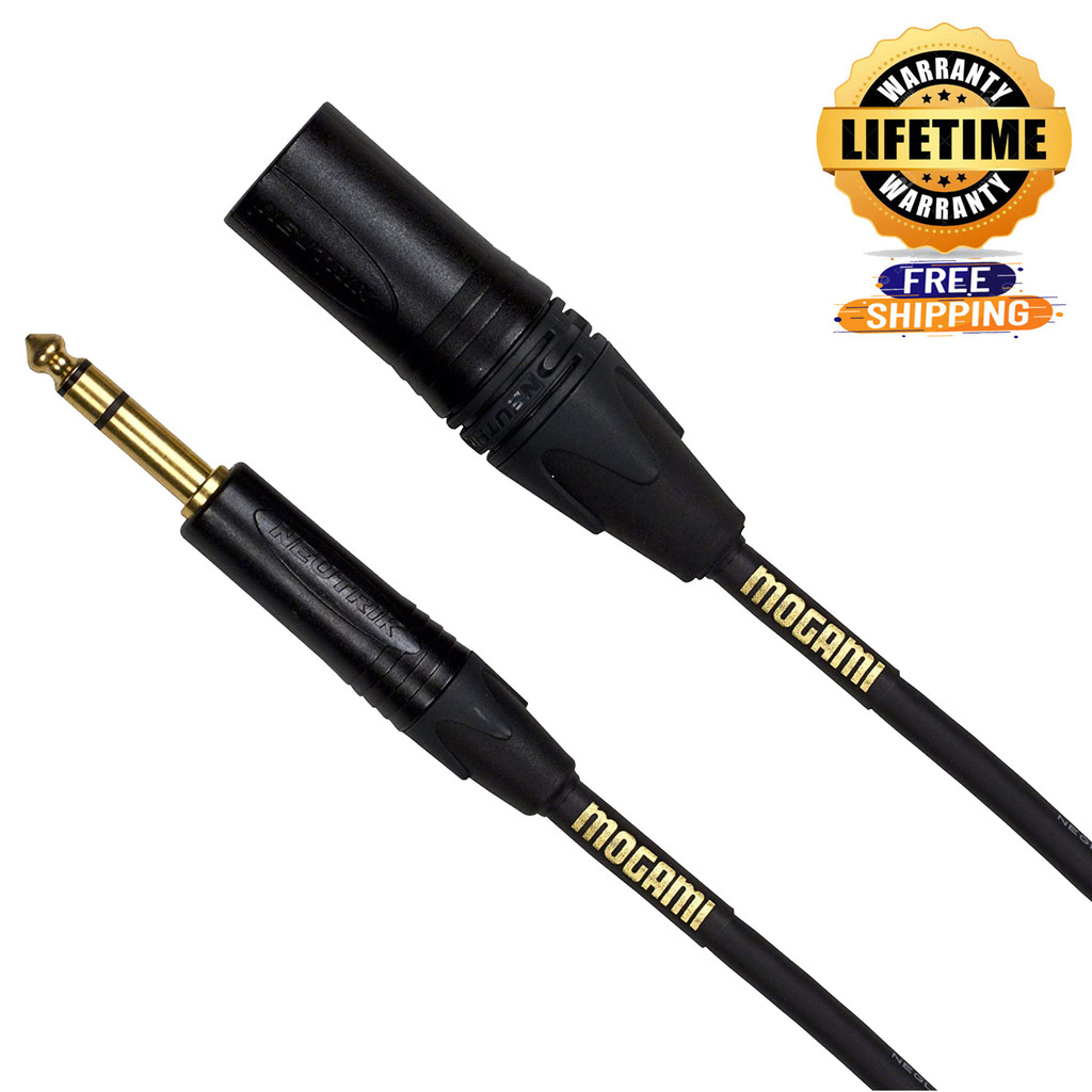 Mogami Gold Trs-Xlrm-10 Balanced Audio Adapter Cable With 1/4" Trs Male Plug To Xlr-Male Gold Contacts And Straight Connectors - 10 Feet With Lifetime Warranty