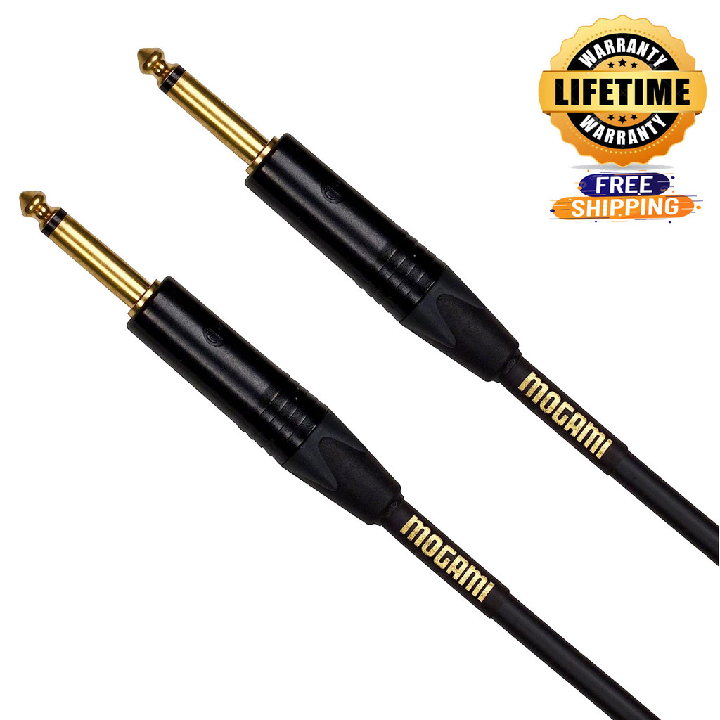 Mogami Gold Instrument-10 Guitar Instrument Cable 1/4" Ts Male Plugs Gold Contacts Straight Connectors - 10 Feet With Lifetime Warranty