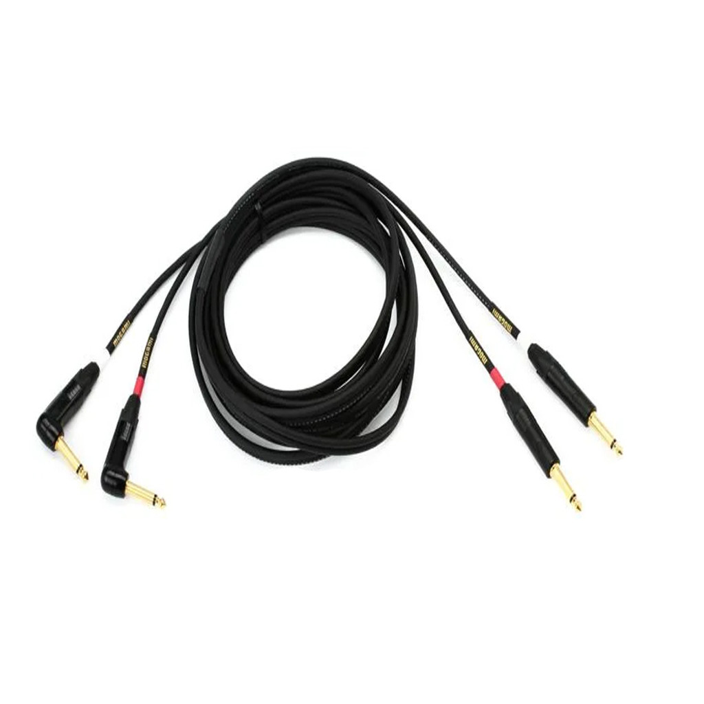 Mogami Gold Key S-15R Unbalanced Stereo Keyboard Instrument Cable 1/4" Ts Male Plugs Gold Contacts Dual Right Angle To Dual Straight Connectors - 15 Feet With Lifetime Warranty