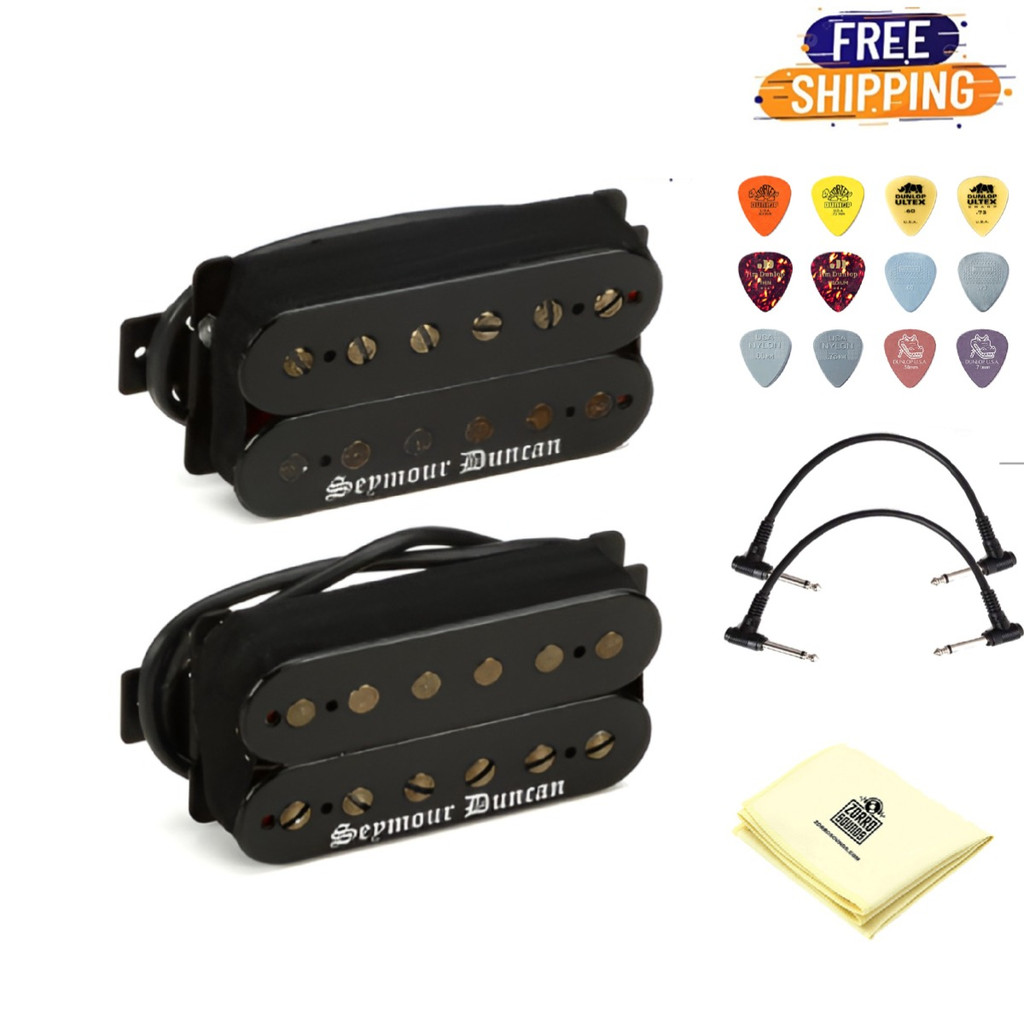 Seymour Duncan 11102-92-B Winter Set Humbucker Guitar Pickup Black With 2 Senor Patch Cable 12 Pick Variety Pack And Zorro Polishing Cloth