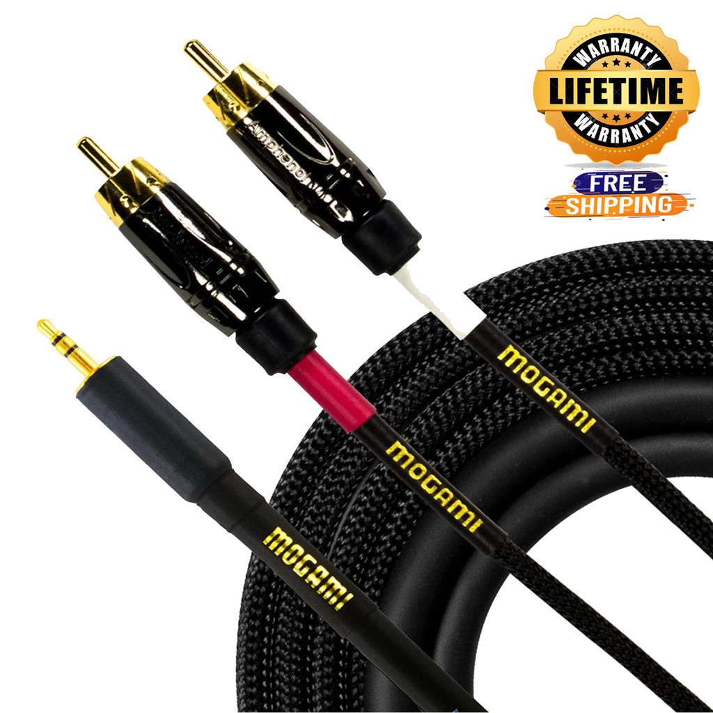 Mogami Gold 3.5-2Rca-03 Stereo Audio Y-Adapter Cable 3.5Mm Trs Plug To Dual Rca Plugs Gold Contacts Straight Connectors - 3 Feet With Lifetime Warranty