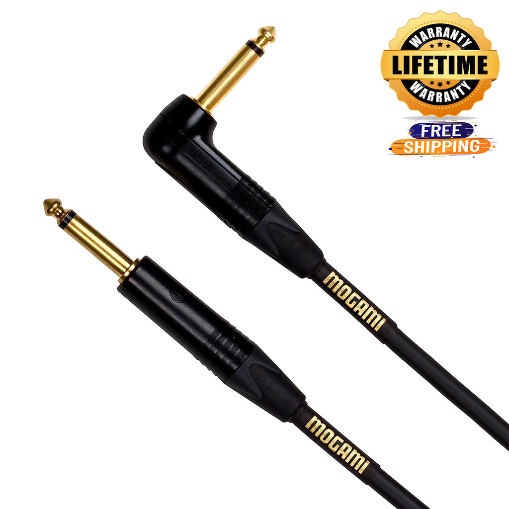 Mogami Gold Instrument-03R Guitar Instrument Cable 1/4" Ts Male Plugs Gold Contacts Right Angle And Straight Connectors - 3 Feet With Lifetime Warranty