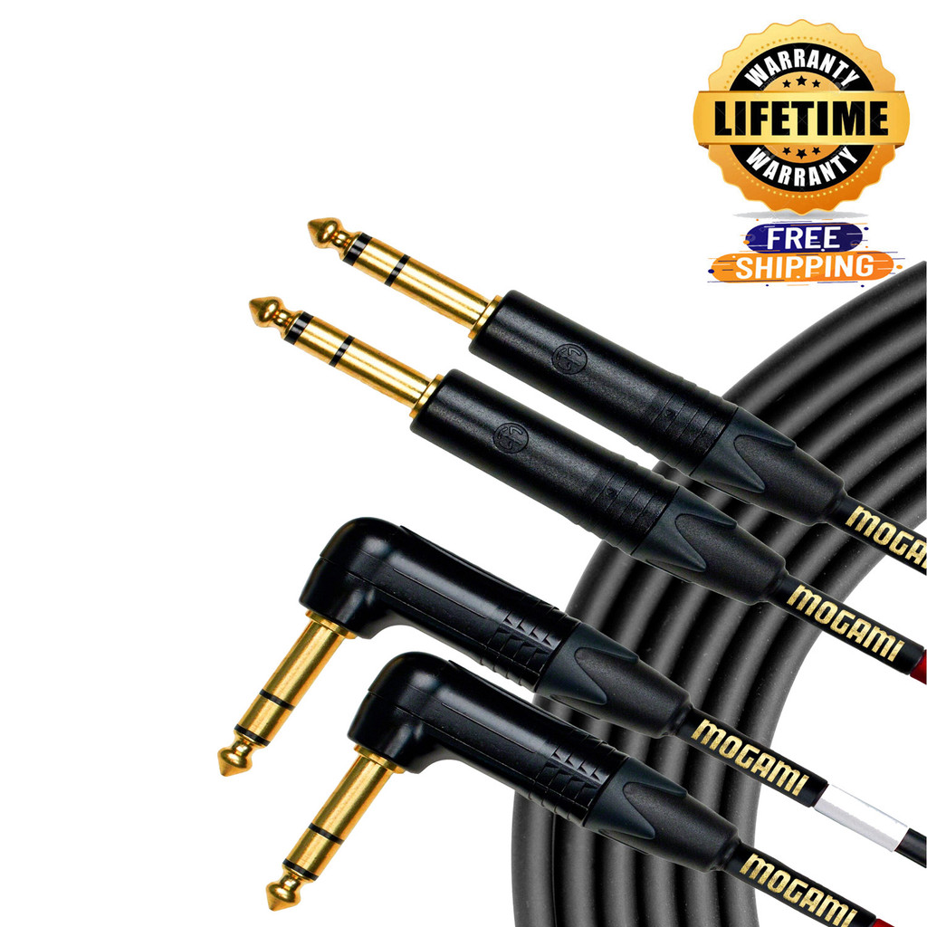 Mogami Gold Key S-10R Unbalanced Stereo Keyboard Instrument Cable 1/4" Ts Male Plugs Gold Contacts Dual Right Angle To Dual Straight Connectors - 10 Feet With Lifetime Warranty