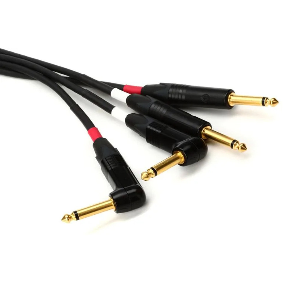 Mogami Gold Key SB-15R Balanced Stereo Keyboard Instrument Cable 1/4" TRS Male Plugs Gold Contacts Dual Right Angle to Dual Straight Connectors - 15 Feet with Lifetime Warranty