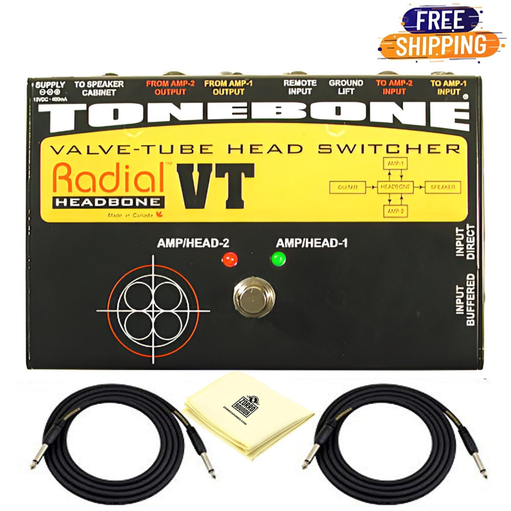 Radial Headbone Vt Amp Head Switcher For Tube Amps With 2X Senor Instrument Cable And Zorro Cloth