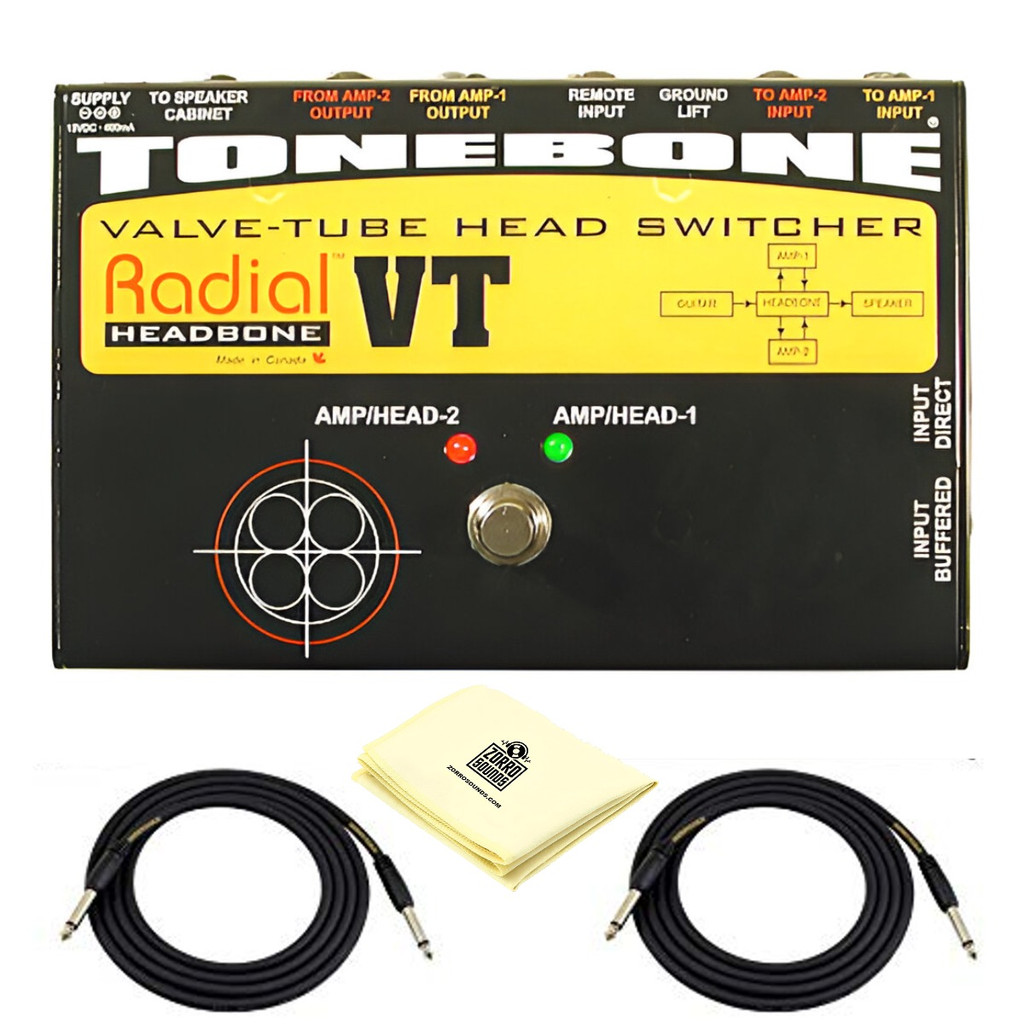Radial Headbone Vt Amp Head Switcher For Tube Amps With 2X Senor Instrument Cable And Zorro Cloth