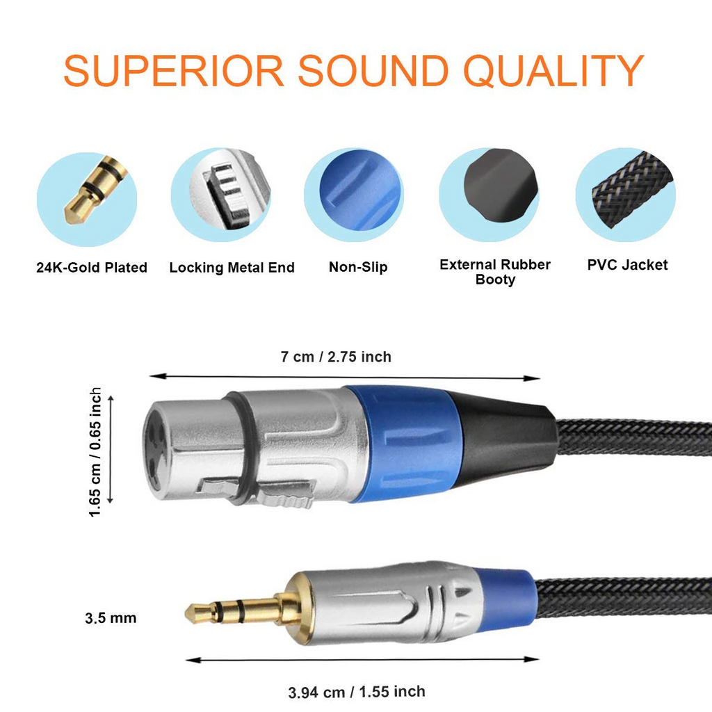 Senor Cable Xlr To 3.5Mm (1/8 Inch) Microphone Cable Xlr Female To Mini Jack Aux Mic Cord -3 Feet